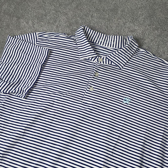 B Draddy Polo Shirt Large Navy‎ Striped Cotton Spandex Colleton River Golf Club - Picture 1 of 9